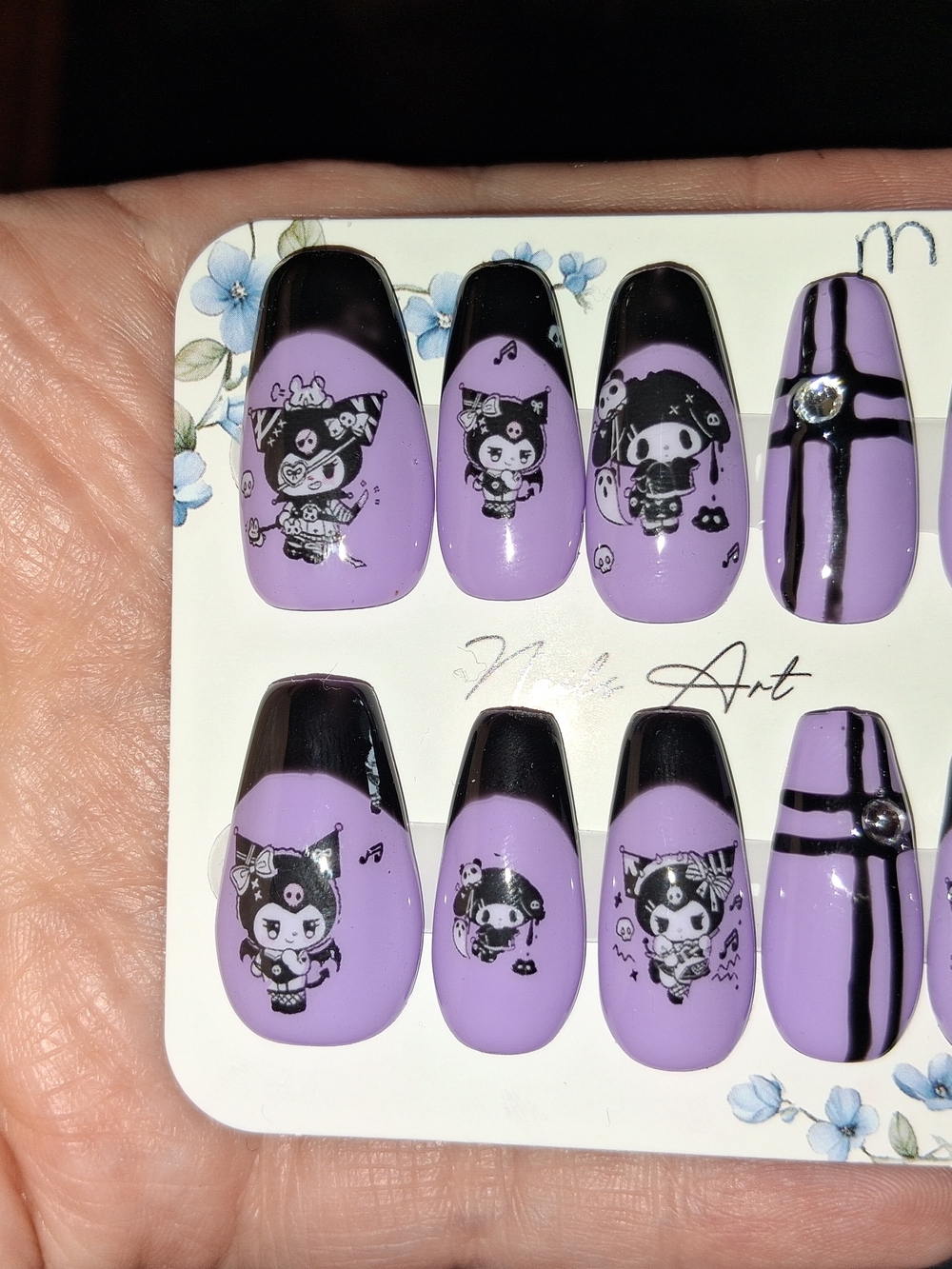 Purple and Black Cute Character Press-On Nails - Nail Art Set